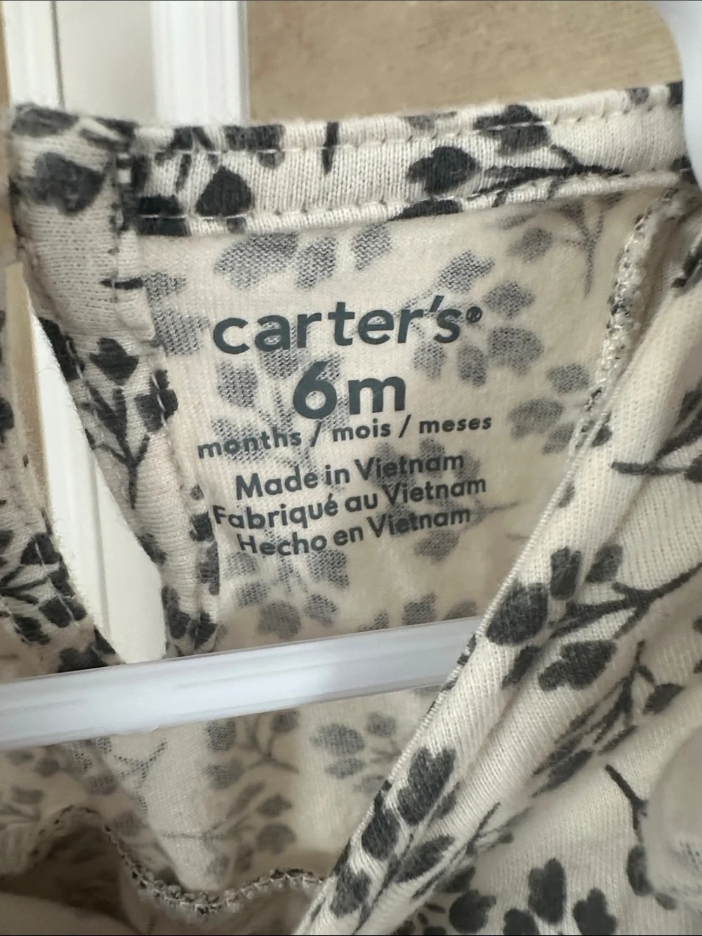 Carter's Cream and Black Floral Ruffle Romper